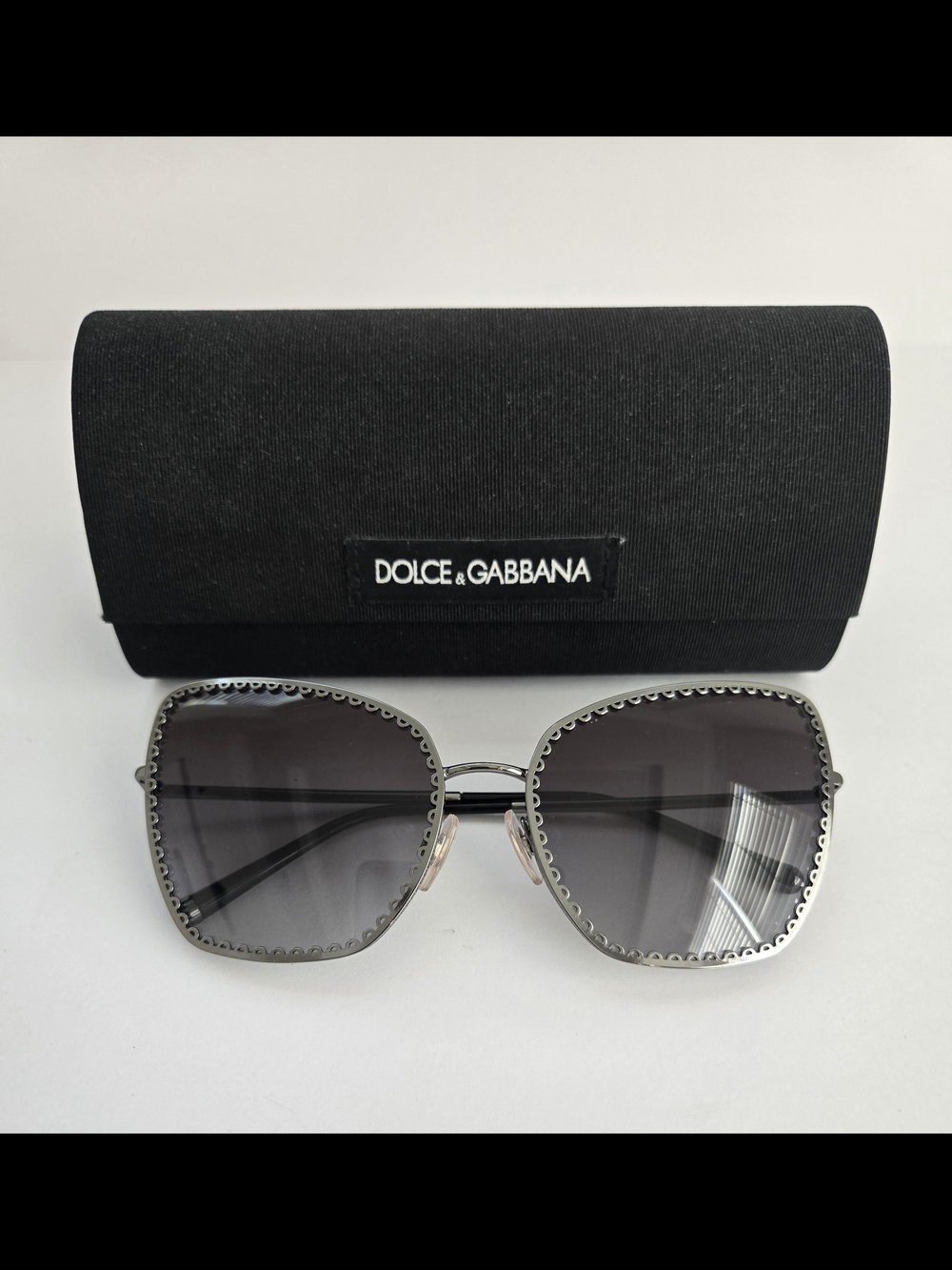 Dolce & Gabbana Women’s Oversized Square Silver Metal Sunglasses Gray Gradient
